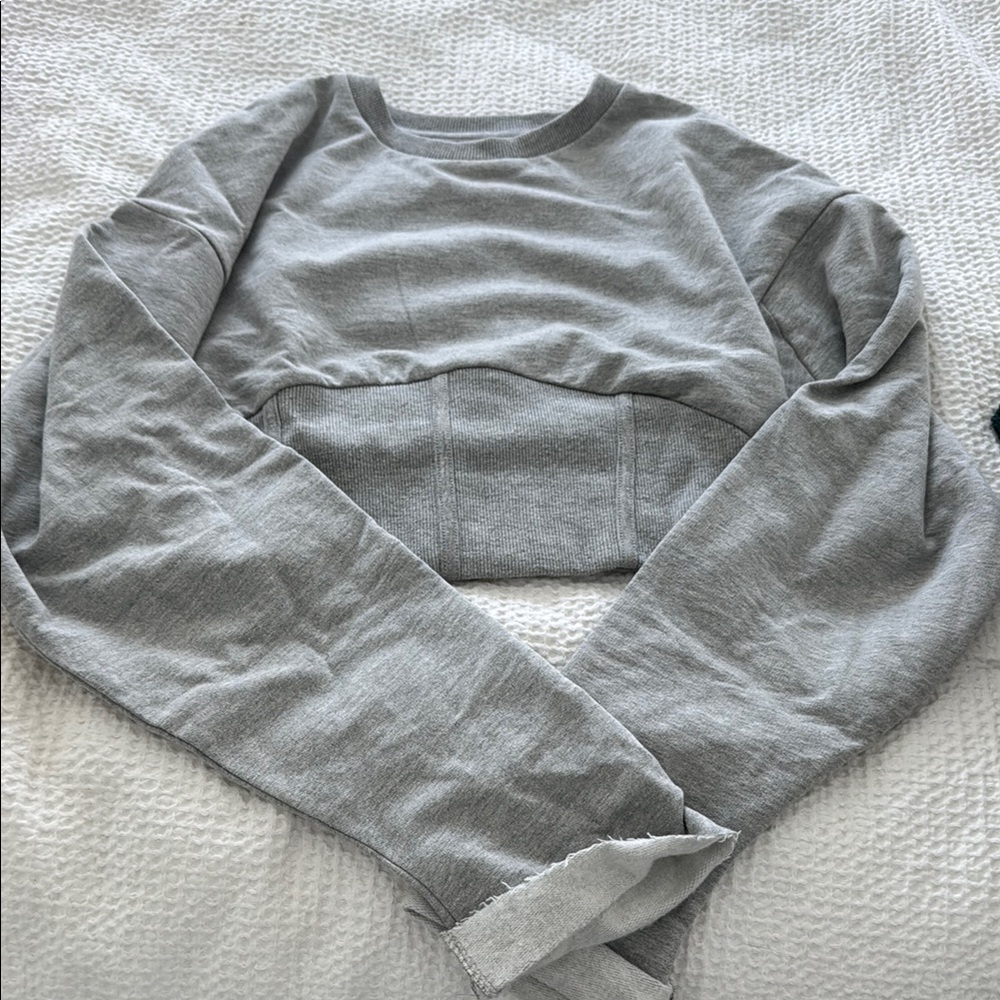 Gray Long Sleeve Crop Sweatshirt
